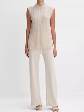 VINCE Ribbed Cashmere & Wool Sleeveless Tunic Mock Neck Knit Sweater